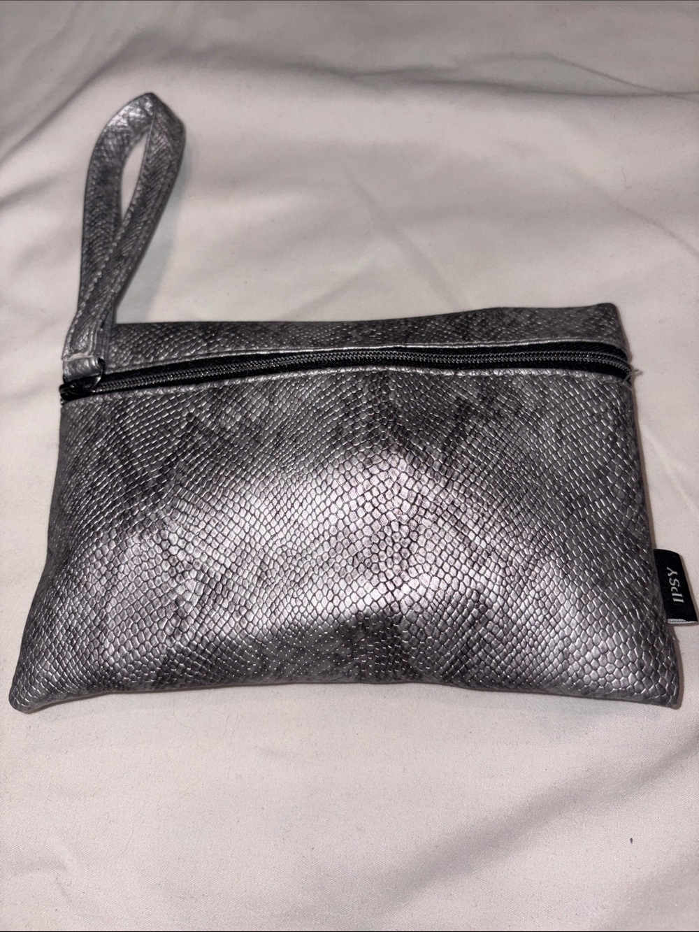 ipsy Metallic Silver Snake-Texture Wristlet Makeup Bag